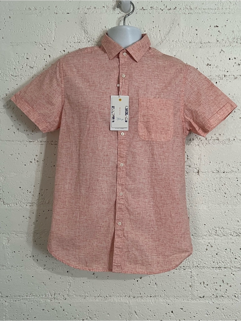 Denim & Flower Ricky Singh Casual Button Down Shirt S Pink Short Sleeve NEW D8